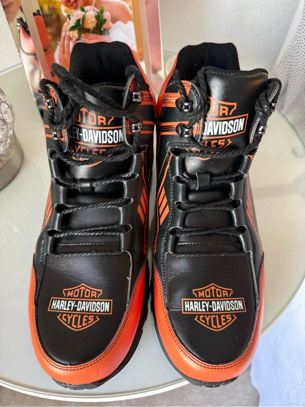 Harley-Davidson Men's Black & Orange Rugged Lace-Up Shoes 10.5 Faux Leather